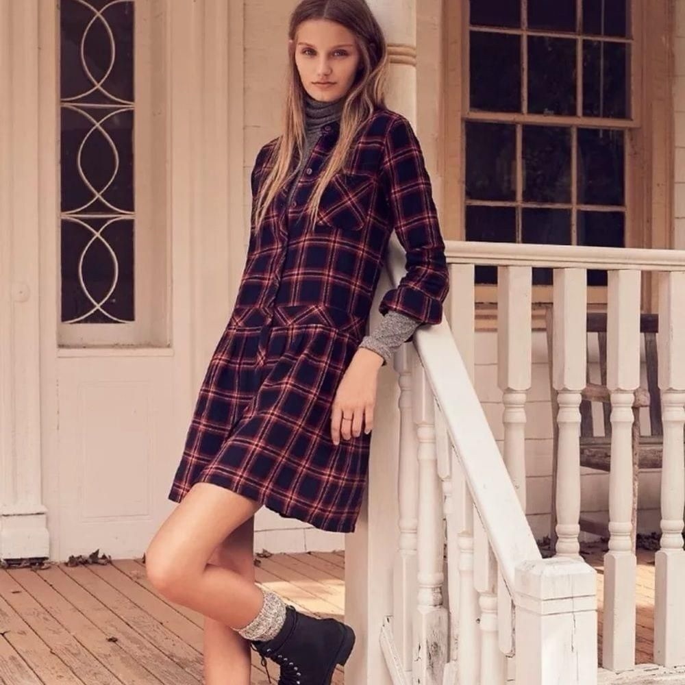 Current/Elliot Drop Waist Plaid Button-Up Dress